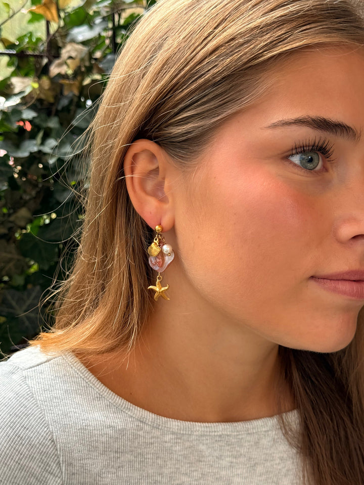 Stella Long Shell Earrings - Pink