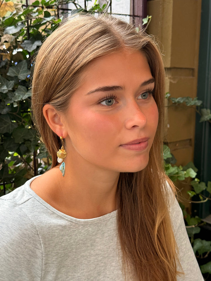 Emily Long Shell Earrings - Blue
