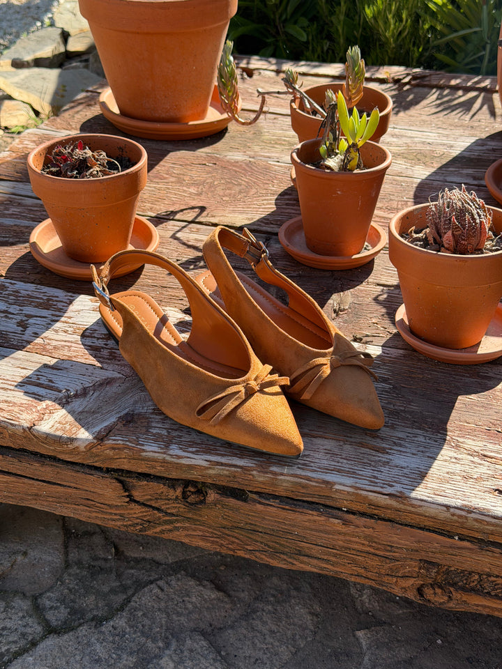 Patricia Slingback Bow Ballerina - Faux Suede Camel
