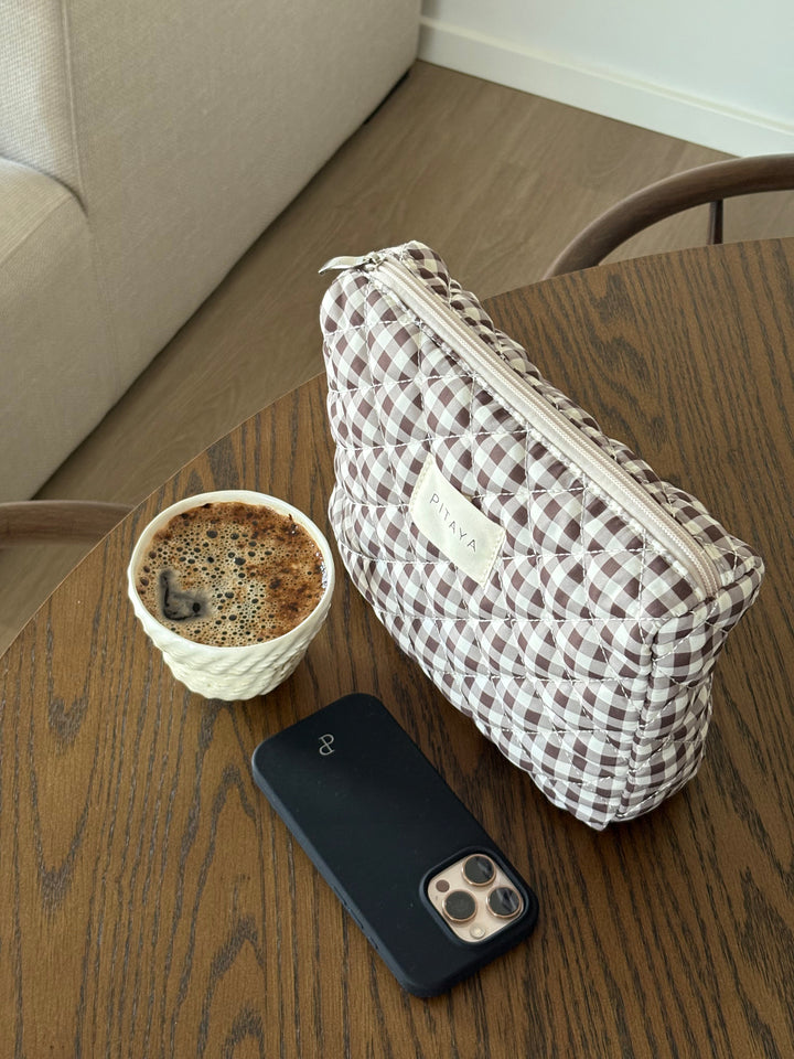 Medium Makeup Bag - Espresso Brown Check