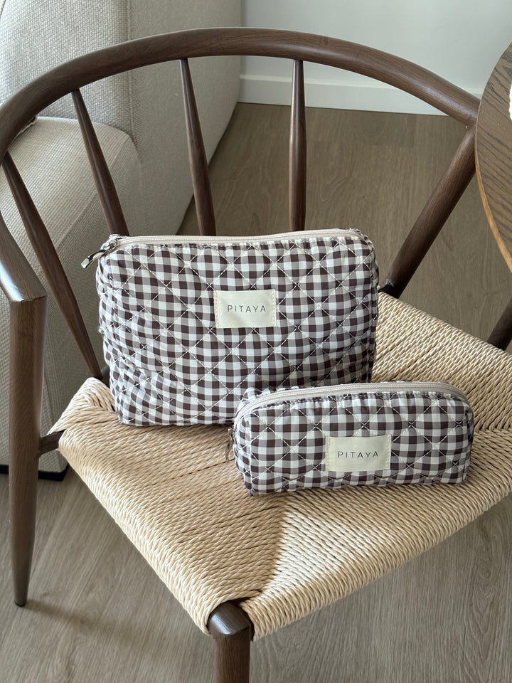 Medium Makeup Bag - Espresso Brown Check
