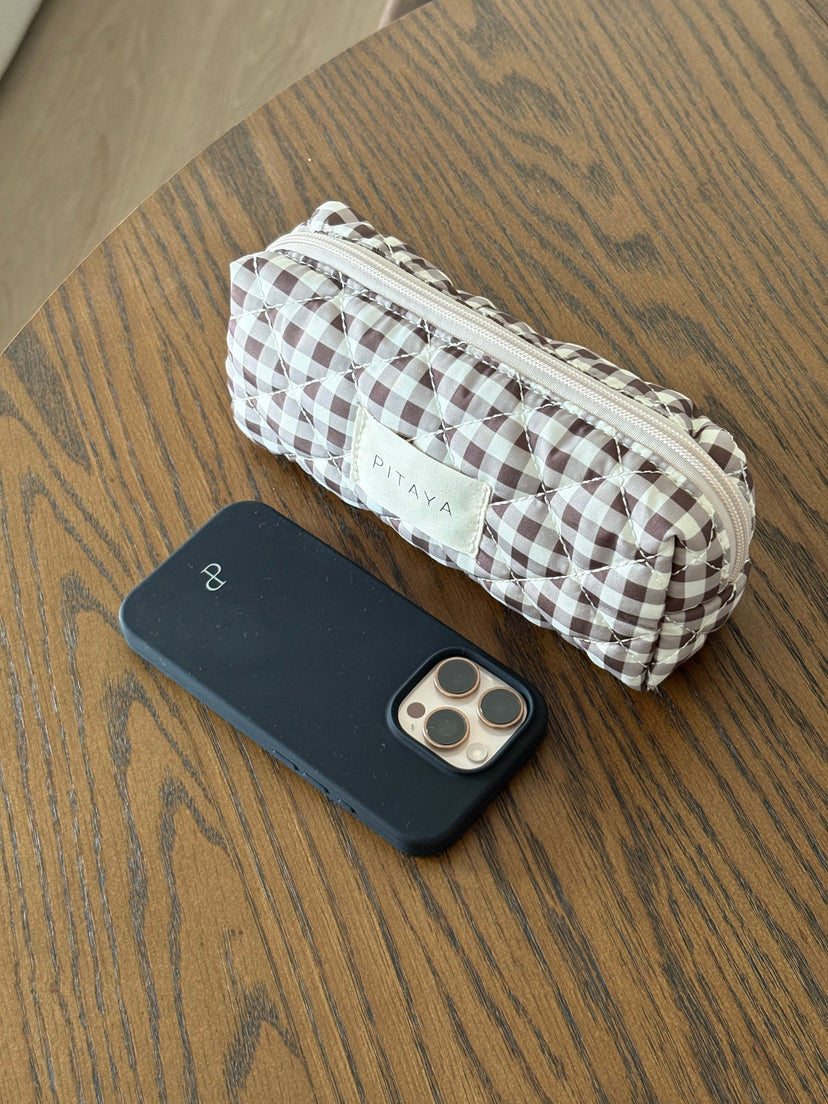 Small Makeup Bag - Espresso Brown Check