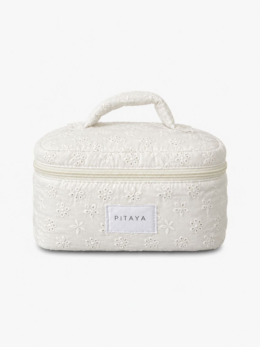 Large Makeup Bag - White Broderie Anglaise