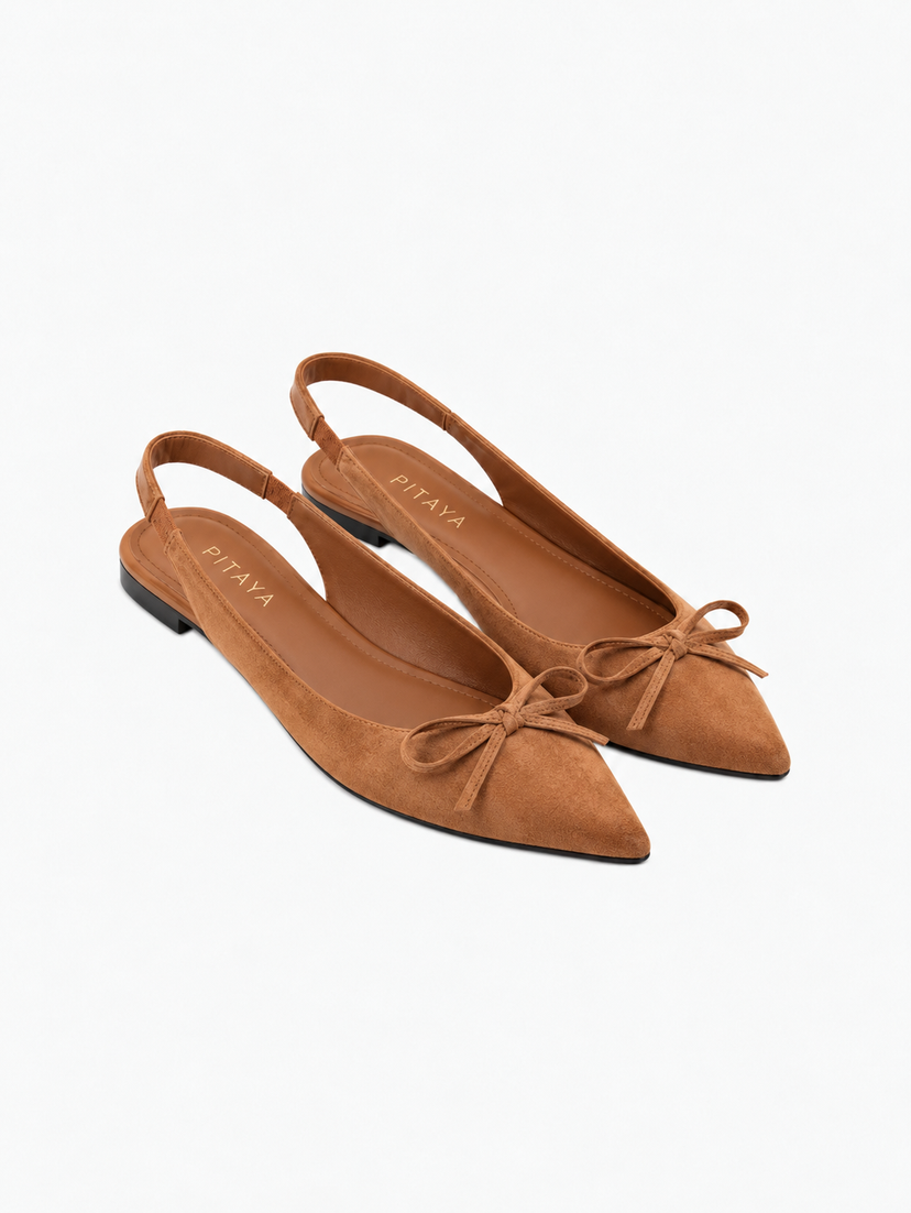 Patricia Slingback Bow Ballerina - Faux Suede Camel