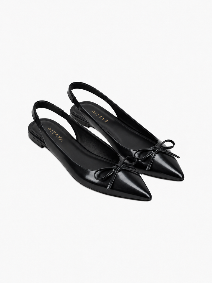 Patricia Slingback Bow Ballerina - Shiny Black