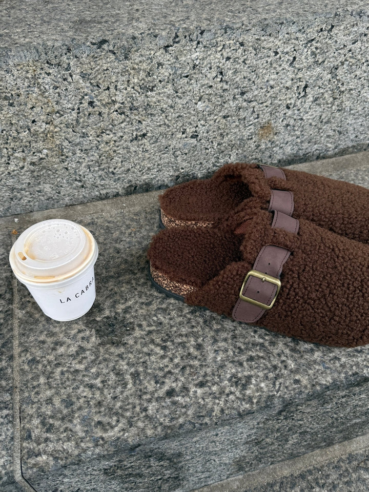 Alexandra Teddy Slippers - Dark Brown