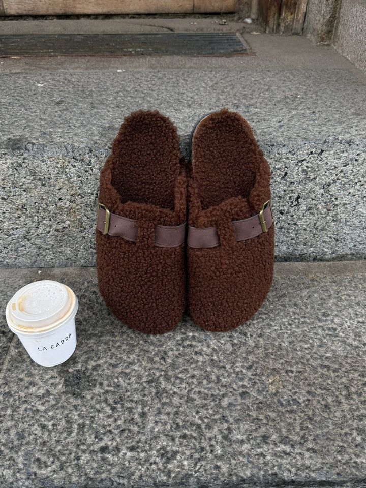 Alexandra Teddy Slippers - Dark Brown