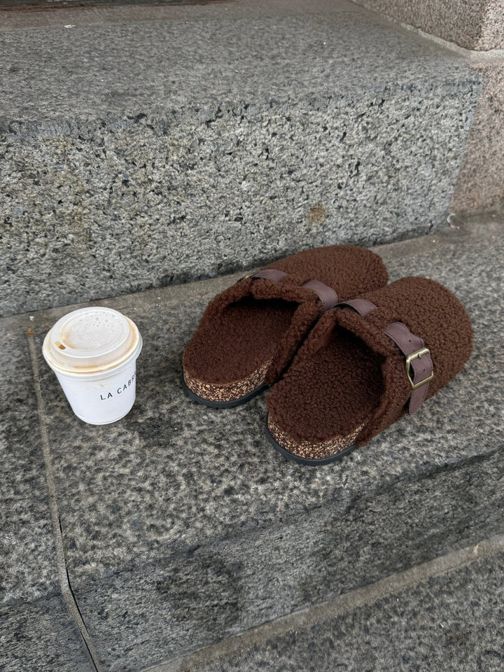 Alexandra Teddy Slippers - Dark Brown