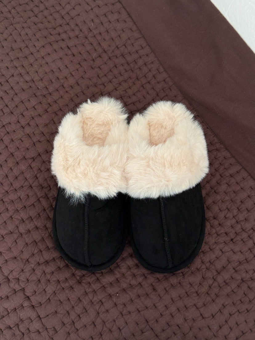 Lenora Teddy Slippers - Black