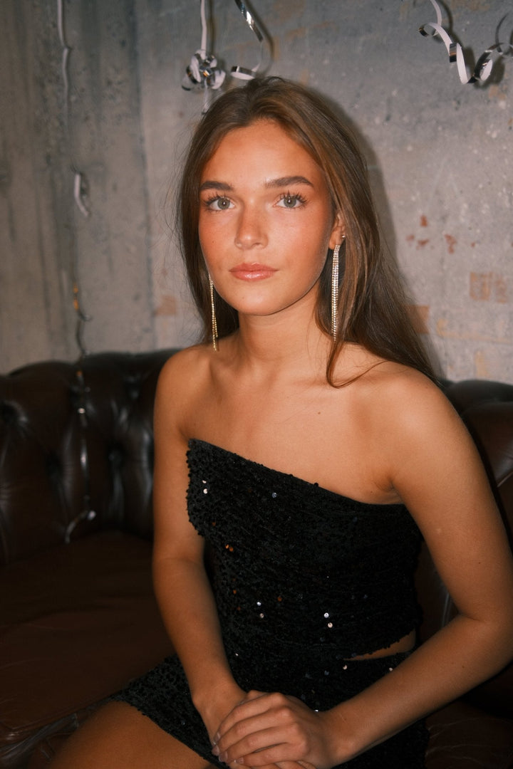 Matilde Long Glitter Earrings - Gold Plated