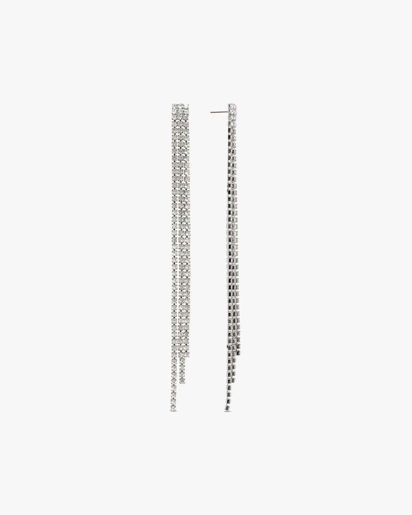 Matilde Long Glitter Earrings - Silver Plated
