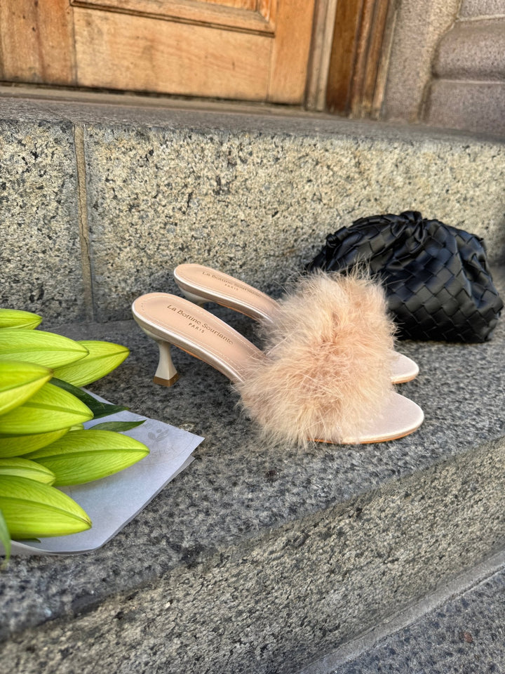 Milly Feather Mule - Beige