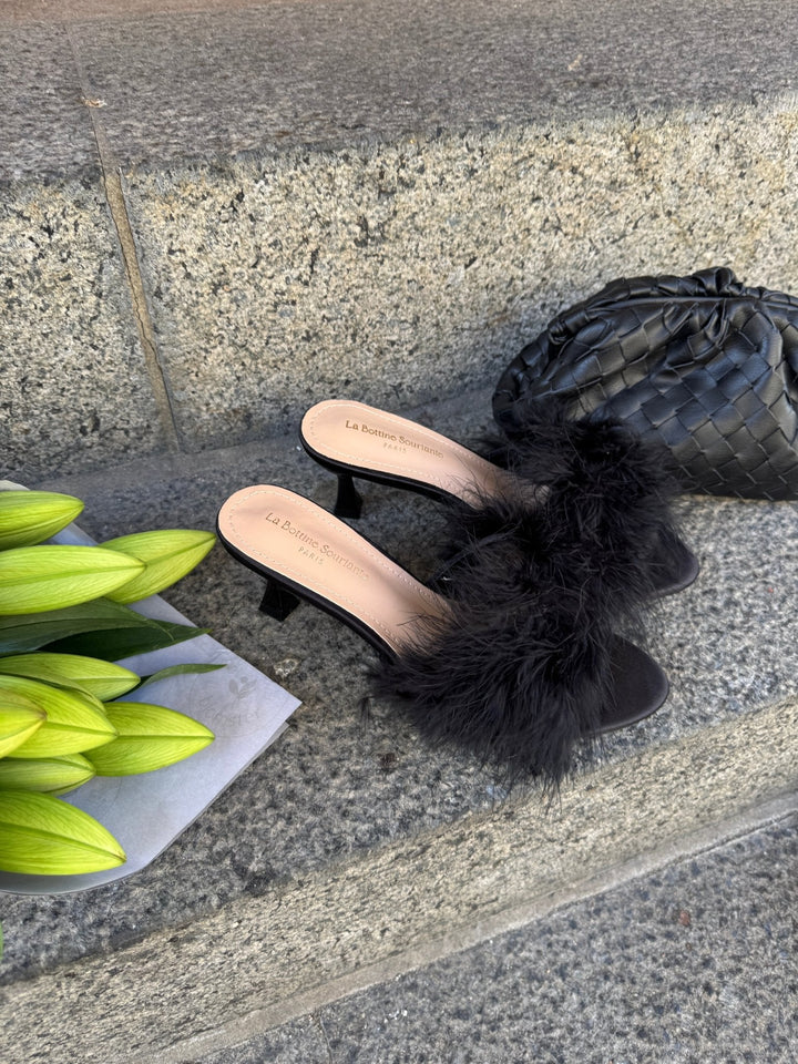 Milly Feather Mule - Black