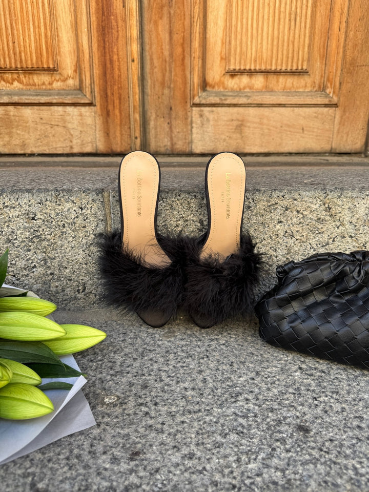 Milly Feather Mule - Black