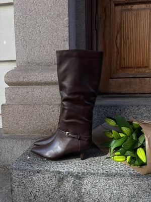 Naima Faux Leather Boots - Dark Brown