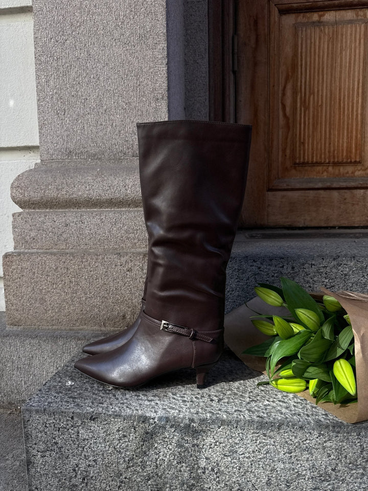 Naima Faux Leather Boots - Dark Brown