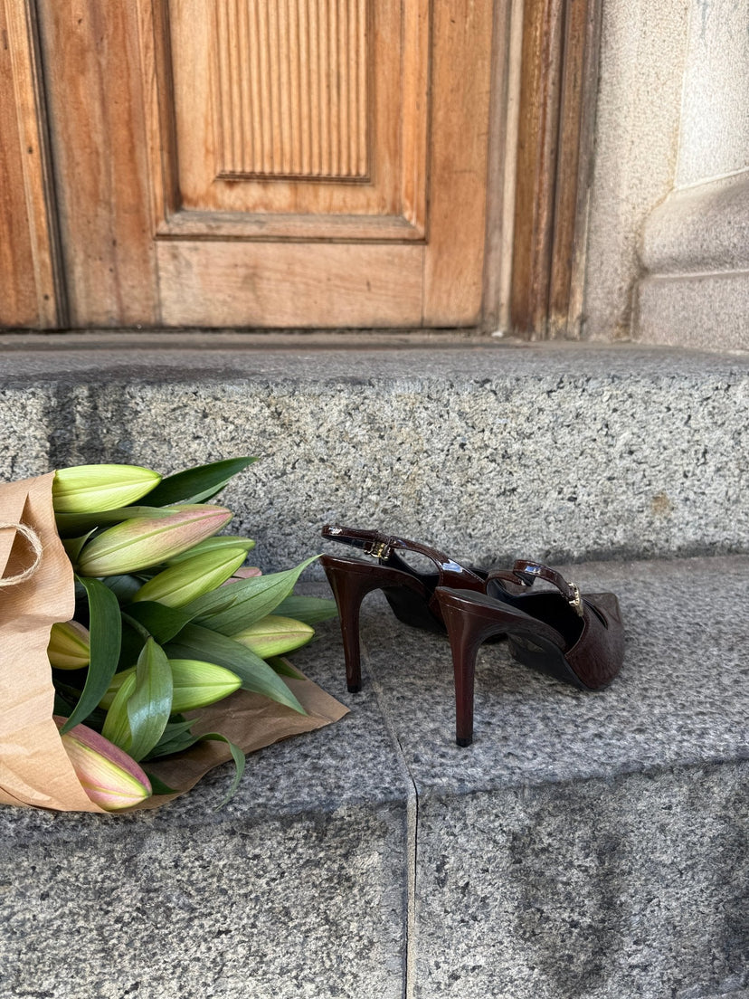 Nina Gloss Slingback - Chocolate Brown